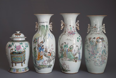 Vier Chinese famille rose vazen, 19/20e eeuw