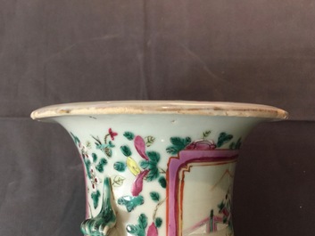 Two Chinese famille rose vases and a pair of Straits or Peranakan vases, 19th C.
