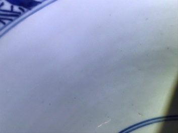 Three large Chinese blue and white bowls, Kangxi