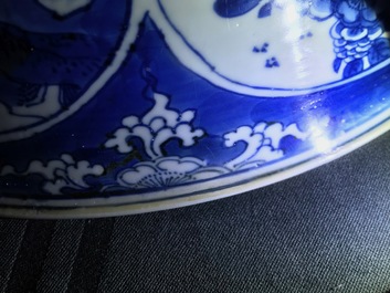 Three large Chinese blue and white bowls, Kangxi