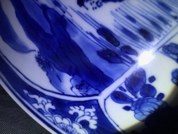 Three large Chinese blue and white bowls, Kangxi