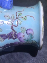 A pair of Chinese turquoise ground Dayazhai style hu vases, 19/20th C.