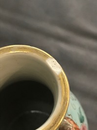 A pair of Chinese turquoise ground Dayazhai style hu vases, 19/20th C.