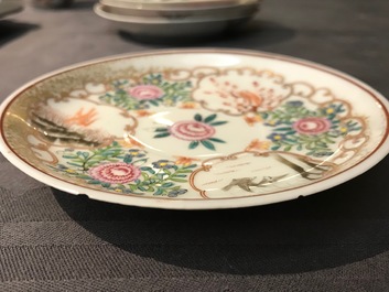 A lot of 33 Chinese famille rose cups and 27 saucers, Yongzheng/Qianlong