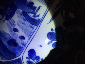 Three large Chinese blue and white bowls, Kangxi