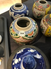 Eight Chinese blue and white, famille rose and qianjiang cai vases, 19/20th C.