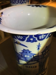 A Chinese blue and white five-piece garniture with port views, 19th C.