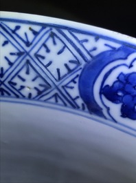 Three large Chinese blue and white bowls, Kangxi