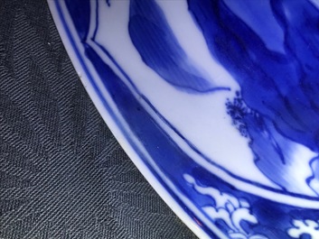 Three large Chinese blue and white bowls, Kangxi