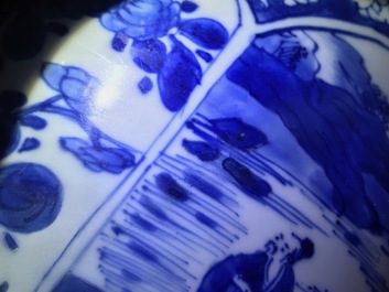 Three large Chinese blue and white bowls, Kangxi
