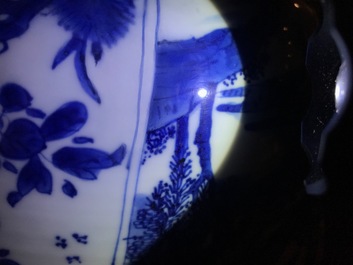 Three large Chinese blue and white bowls, Kangxi