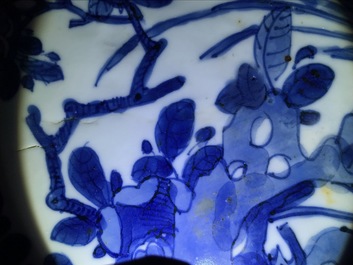 Three large Chinese blue and white bowls, Kangxi