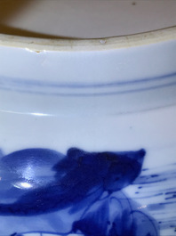 Three large Chinese blue and white bowls, Kangxi