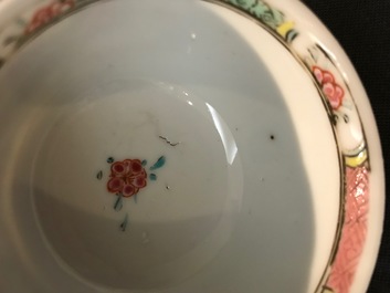 A lot of 33 Chinese famille rose cups and 27 saucers, Yongzheng/Qianlong