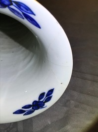 A Chinese blue and white five-piece garniture with port views, 19th C.
