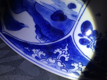Three large Chinese blue and white bowls, Kangxi