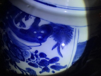 Three large Chinese blue and white bowls, Kangxi