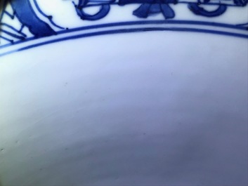 Three large Chinese blue and white bowls, Kangxi