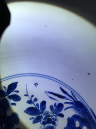 Three large Chinese blue and white bowls, Kangxi