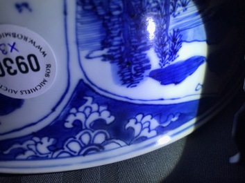 Three large Chinese blue and white bowls, Kangxi