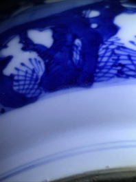 Three large Chinese blue and white bowls, Kangxi