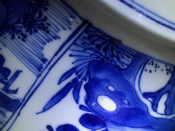 Three large Chinese blue and white bowls, Kangxi