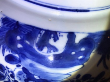 Three large Chinese blue and white bowls, Kangxi