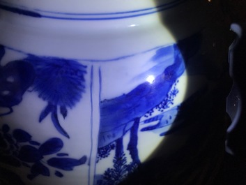 Three large Chinese blue and white bowls, Kangxi