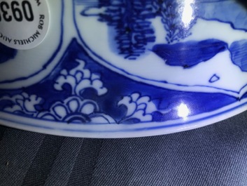 Three large Chinese blue and white bowls, Kangxi