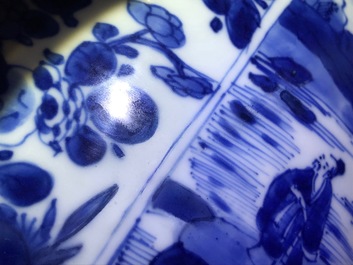 Three large Chinese blue and white bowls, Kangxi
