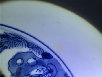Three large Chinese blue and white bowls, Kangxi