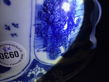 Three large Chinese blue and white bowls, Kangxi