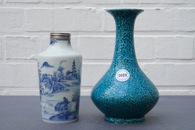 Two Chinese blue and white and turquoise-glazed vases, Qianlong and 19th C.