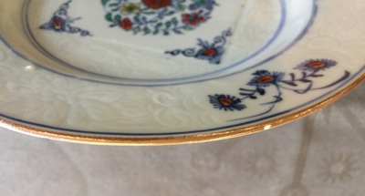Five Chinese doucai, verte-rose and Imari style plates, Kangxi/Qianlong