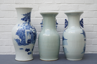 Three Chinese blue and white vases, 19th C.