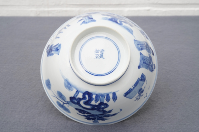 A Chinese blue and white 'long Eliza' bowl, Kangxi