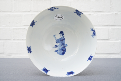 A Chinese blue and white 'long Eliza' bowl, Kangxi