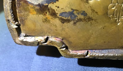 Een Sino-Tibetaanse verguld bronzen figuur van Jambhala, 19/20e eeuw