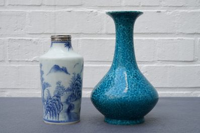Two Chinese blue and white and turquoise-glazed vases, Qianlong and 19th C.