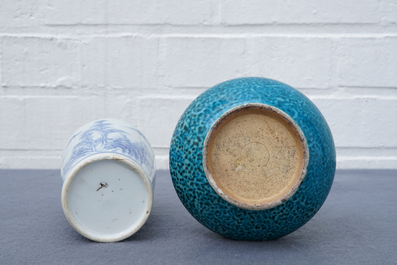 Two Chinese blue and white and turquoise-glazed vases, Qianlong and 19th C.