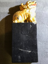 Huit pierres d'encre en forme de sceaux dans un coffre de pr&eacute;sentation, 18/19&egrave;me