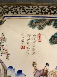 Twee vierkante Chinese Canton email schoteltjes, Qianlong