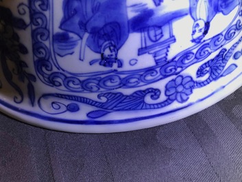 A Chinese blue and white figurative panel bowl, Wanli
