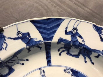 A Chinese blue and white charger with fighting horseriders, Chenghua mark, Kangxi