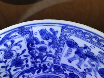 A Chinese blue and white figurative panel bowl, Wanli