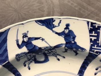A Chinese blue and white charger with fighting horseriders, Chenghua mark, Kangxi