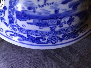 A Chinese blue and white figurative panel bowl, Wanli