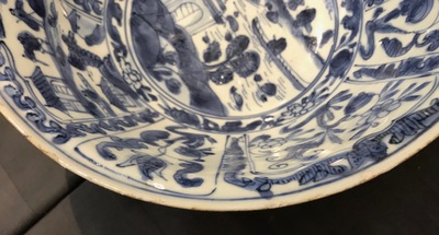 A Chinese blue and white figurative panel bowl, Wanli