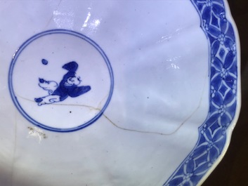 Four Chinese blue and white bowls, Kangxi