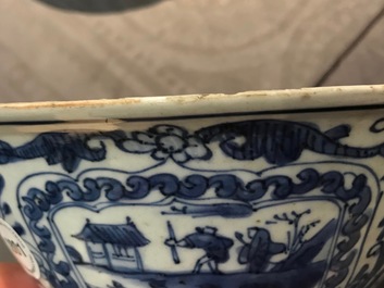 A Chinese blue and white figurative panel bowl, Wanli